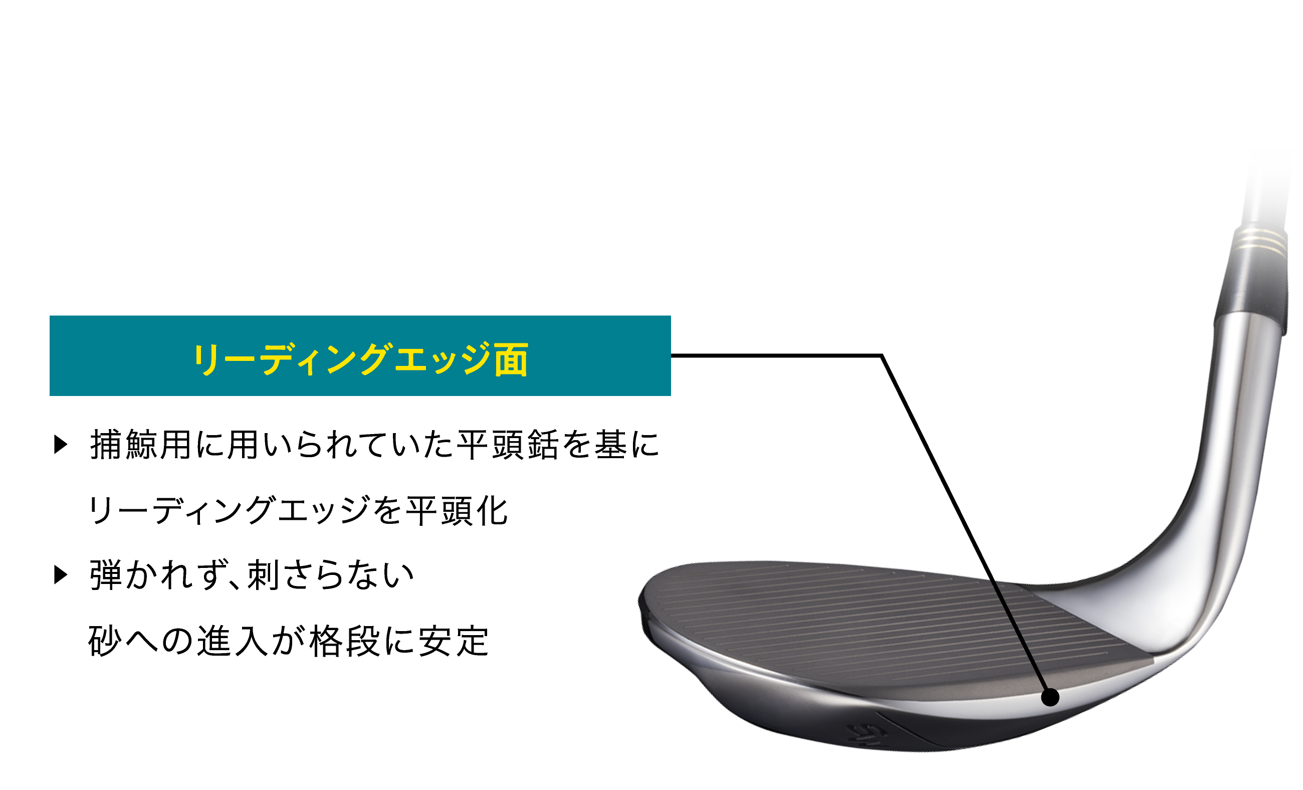 リーディングエッジ面 捕鯨用に用いられていた平頭銛を基にリーディングエッジを平頭化 弾かれず、刺さらない砂への進入が格段に安定